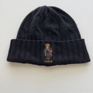 Polo Ralph Lauren Polo Bear Suit Black Cable Knit Beanie Hat - One Size